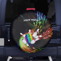 Custom Bowling Quarter Rainbow fFame Bowling Ball Spare Tire Cover with Colorful Flaming Strike Design Rainbow Ball - Wonder Print Shop