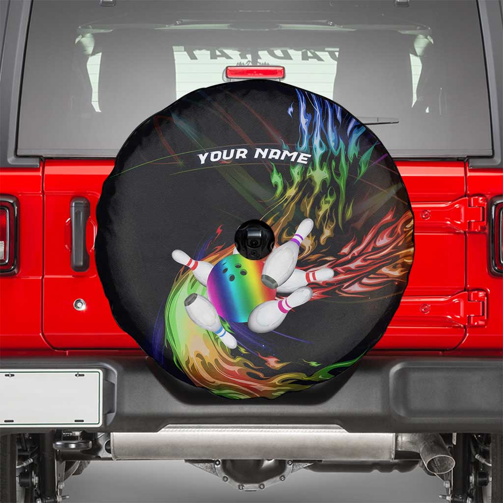 Custom Bowling Quarter Rainbow fFame Bowling Ball Spare Tire Cover with Colorful Flaming Strike Design Rainbow Ball - Wonder Print Shop