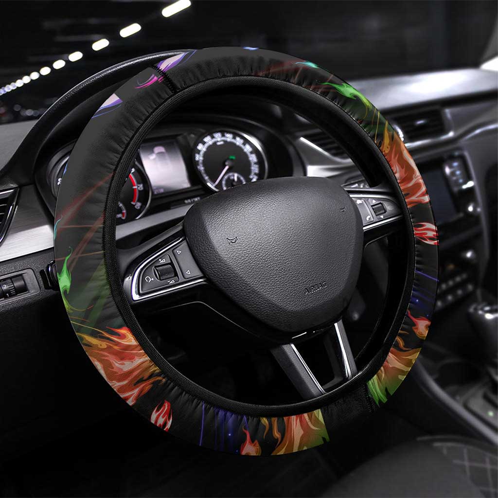 Bowling Quarter Rainbow fFame Bowling Ball Steering Wheel Cover with Colorful Flaming Strike Design Rainbow Ball - Wonder Print Shop