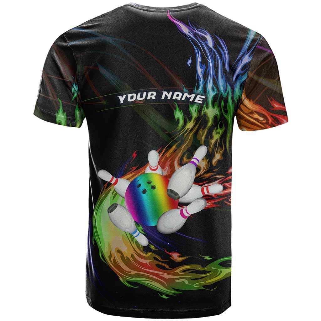 Custom Bowling Quarter Rainbow fFame Bowling Ball T Shirt with Colorful Flaming Strike Design Rainbow Ball - Wonder Print Shop