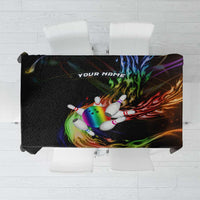 Custom Bowling Quarter Rainbow fFame Bowling Ball Tablecloth with Colorful Flaming Strike Design Rainbow Ball - Wonder Print Shop