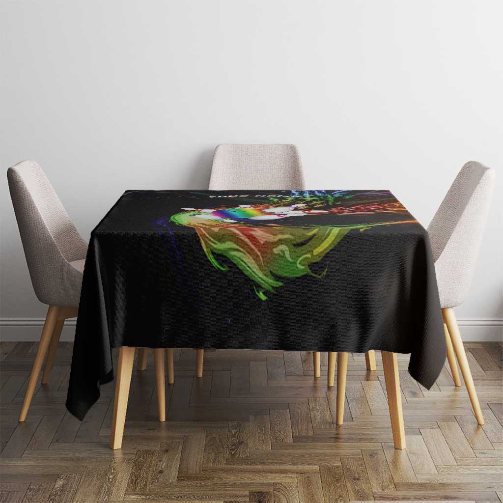 Custom Bowling Quarter Rainbow fFame Bowling Ball Tablecloth with Colorful Flaming Strike Design Rainbow Ball - Wonder Print Shop