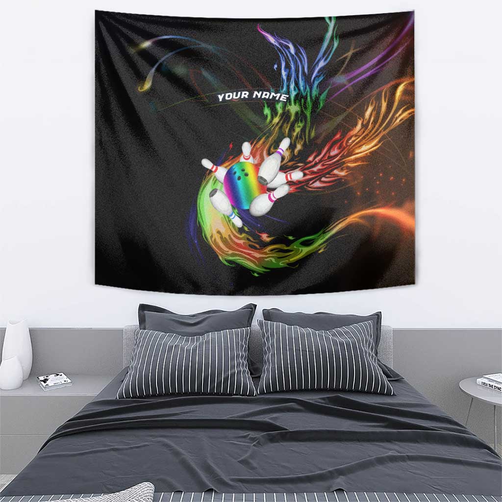 Custom Bowling Quarter Rainbow fFame Bowling Ball Tapestry with Colorful Flaming Strike Design Rainbow Ball - Wonder Print Shop