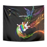 Custom Bowling Quarter Rainbow fFame Bowling Ball Tapestry with Colorful Flaming Strike Design Rainbow Ball - Wonder Print Shop