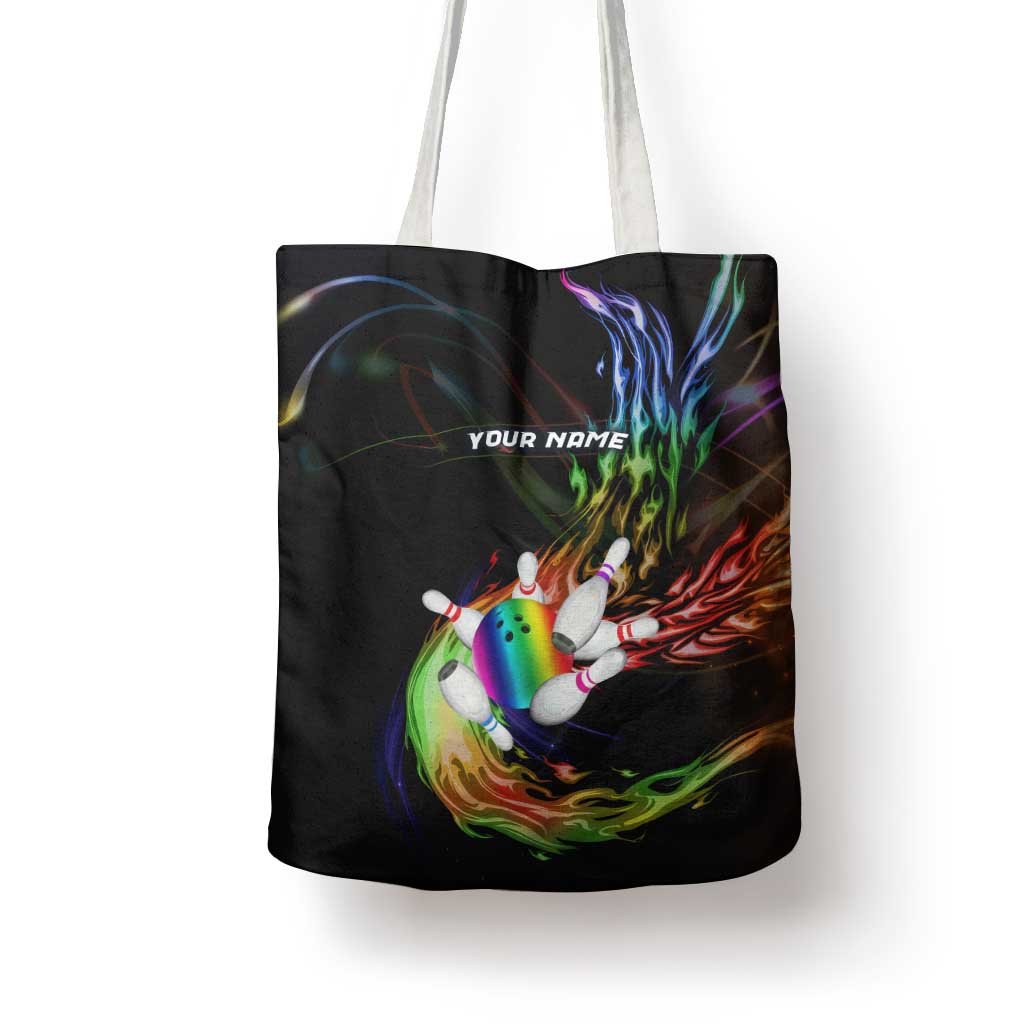 Custom Bowling Quarter Rainbow fFame Bowling Ball Tote Bag with Colorful Flaming Strike Design Rainbow Ball - Wonder Print Shop