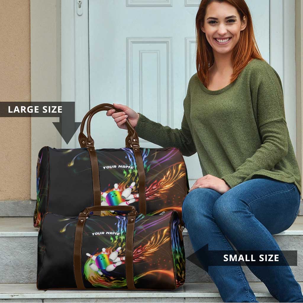 Custom Bowling Quarter Rainbow fFame Bowling Ball Travel Bag with Colorful Flaming Strike Design Rainbow Ball - Wonder Print Shop