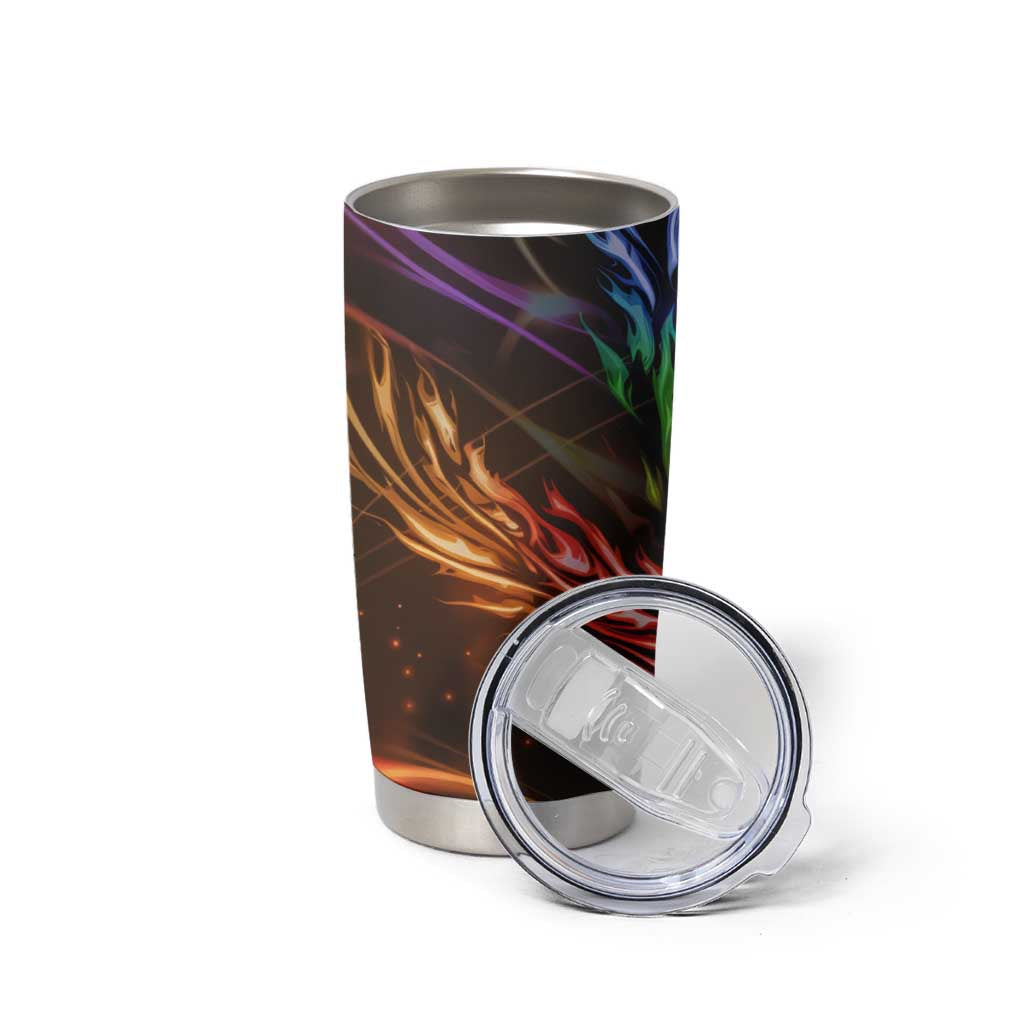 Custom Bowling Quarter Rainbow fFame Bowling Ball Tumbler Cup with Colorful Flaming Strike Design Rainbow Ball - Wonder Print Shop