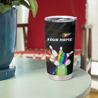 Custom Bowling Quarter Rainbow fFame Bowling Ball Tumbler Cup with Colorful Flaming Strike Design Rainbow Ball - Wonder Print Shop