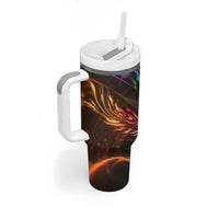 Custom Bowling Quarter Rainbow fFame Bowling Ball Tumbler With Handle with Colorful Flaming Strike Design Rainbow Ball - Wonder Print Shop