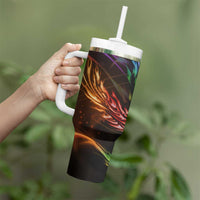Custom Bowling Quarter Rainbow fFame Bowling Ball Tumbler With Handle with Colorful Flaming Strike Design Rainbow Ball - Wonder Print Shop