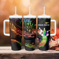 Custom Bowling Quarter Rainbow fFame Bowling Ball Tumbler With Handle with Colorful Flaming Strike Design Rainbow Ball - Wonder Print Shop