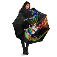 Custom Bowling Quarter Rainbow fFame Bowling Ball Umbrella with Colorful Flaming Strike Design Rainbow Ball - Wonder Print Shop