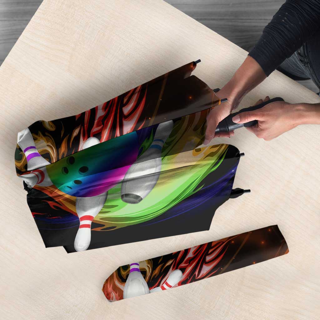Custom Bowling Quarter Rainbow fFame Bowling Ball Umbrella with Colorful Flaming Strike Design Rainbow Ball - Wonder Print Shop