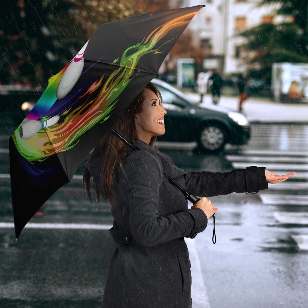 Custom Bowling Quarter Rainbow fFame Bowling Ball Umbrella with Colorful Flaming Strike Design Rainbow Ball - Wonder Print Shop