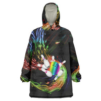 Custom Bowling Quarter Rainbow fFame Bowling Ball Wearable Blanket Hoodie with Colorful Flaming Strike Design Rainbow Ball - Wonder Print Shop