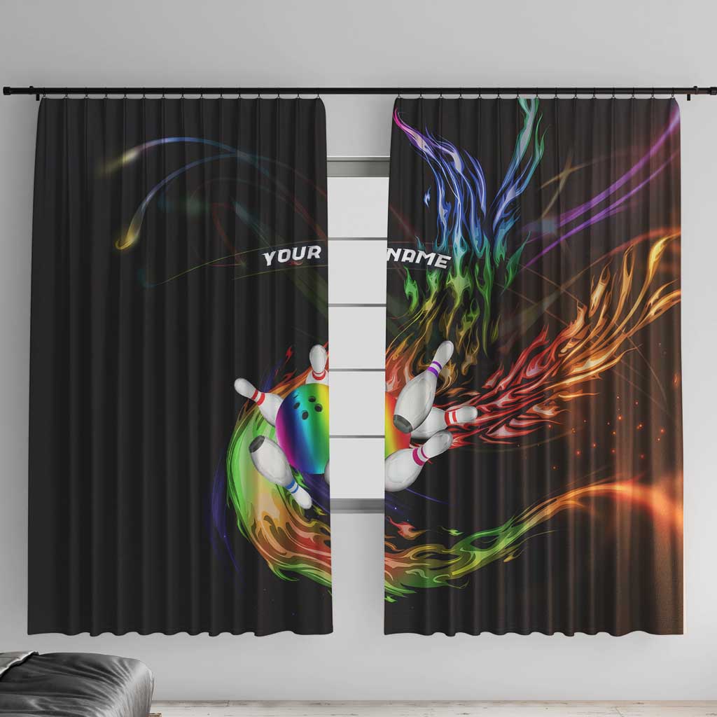 Custom Bowling Quarter Rainbow fFame Bowling Ball Window Curtain with Colorful Flaming Strike Design Rainbow Ball - Wonder Print Shop