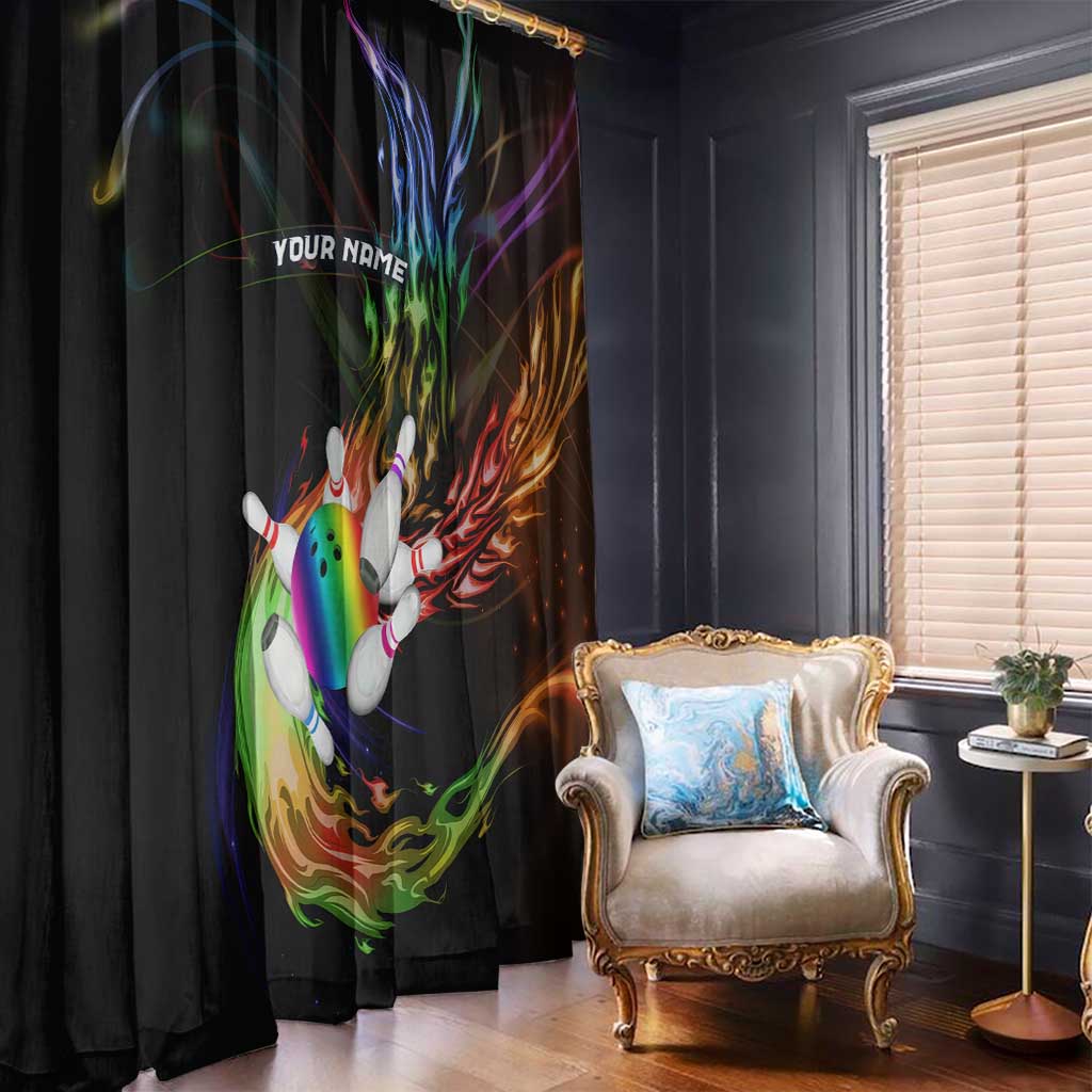 Custom Bowling Quarter Rainbow fFame Bowling Ball Window Curtain with Colorful Flaming Strike Design Rainbow Ball - Wonder Print Shop