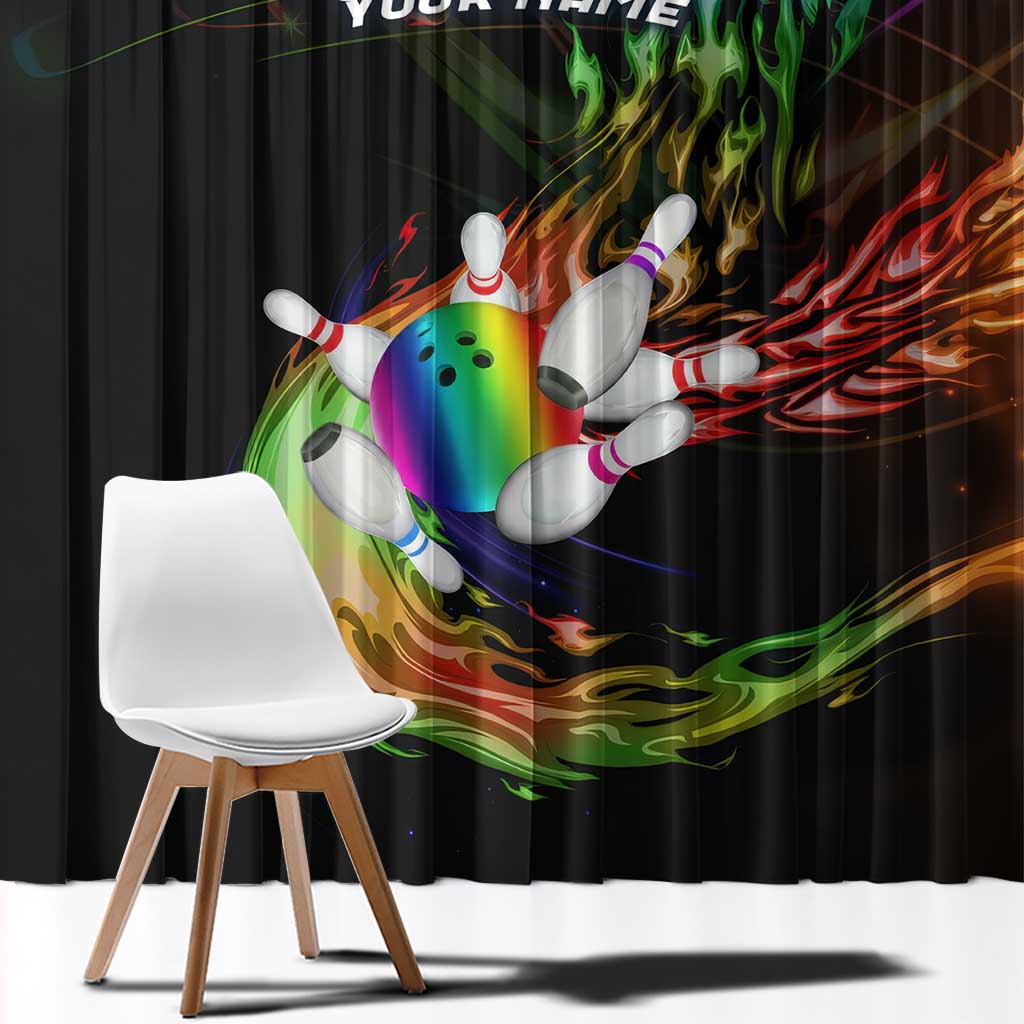 Custom Bowling Quarter Rainbow fFame Bowling Ball Window Curtain with Colorful Flaming Strike Design Rainbow Ball - Wonder Print Shop