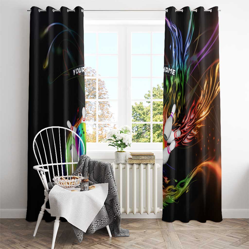 Custom Bowling Quarter Rainbow fFame Bowling Ball Window Curtain with Colorful Flaming Strike Design Rainbow Ball - Wonder Print Shop
