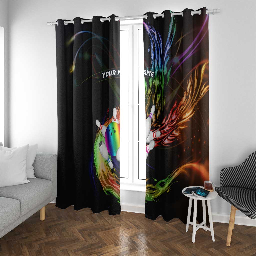 Custom Bowling Quarter Rainbow fFame Bowling Ball Window Curtain with Colorful Flaming Strike Design Rainbow Ball - Wonder Print Shop