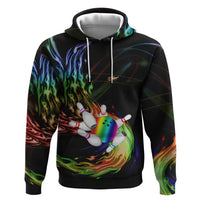 Custom Bowling Quarter Rainbow fFame Bowling Ball Zip Hoodie with Colorful Flaming Strike Design Rainbow Ball - Wonder Print Shop