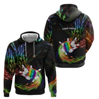 Custom Bowling Quarter Rainbow fFame Bowling Ball Zip Hoodie with Colorful Flaming Strike Design Rainbow Ball - Wonder Print Shop