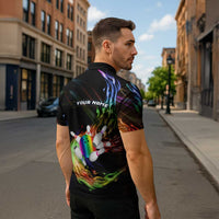 Custom Bowling Quarter Rainbow fFame Bowling Ball Zipper Polo Shirt with Colorful Flaming Strike Design Rainbow Ball - Wonder Print Shop