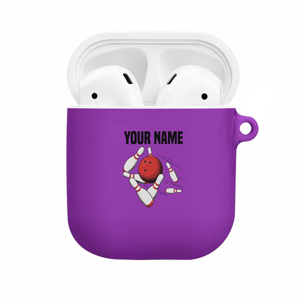 Personalized Purple Black Retro Bowling AirPods Case with Cartoon Strike - Wonder Print Shop
