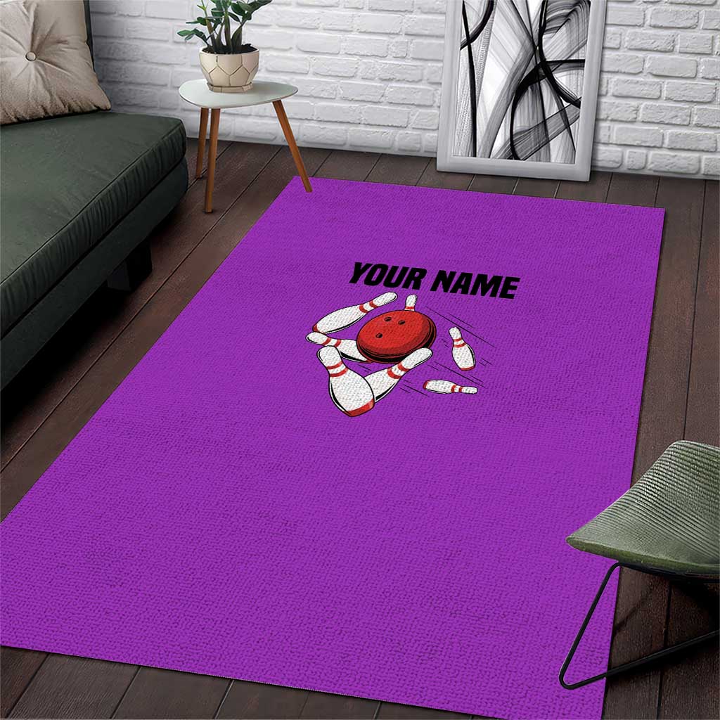 Personalized Purple Black Retro Bowling Area Rug with Cartoon Strike - Wonder Print Shop