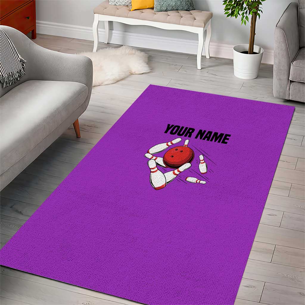 Personalized Purple Black Retro Bowling Area Rug with Cartoon Strike - Wonder Print Shop