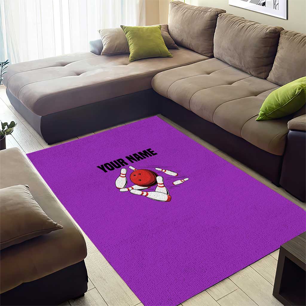 Personalized Purple Black Retro Bowling Area Rug with Cartoon Strike - Wonder Print Shop