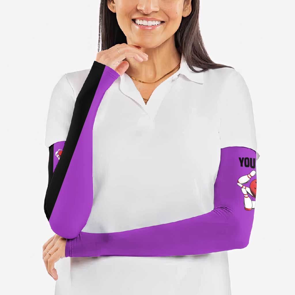 Personalized Purple Black Retro Bowling Arm Sleeves with Cartoon Strike - Wonder Print Shop