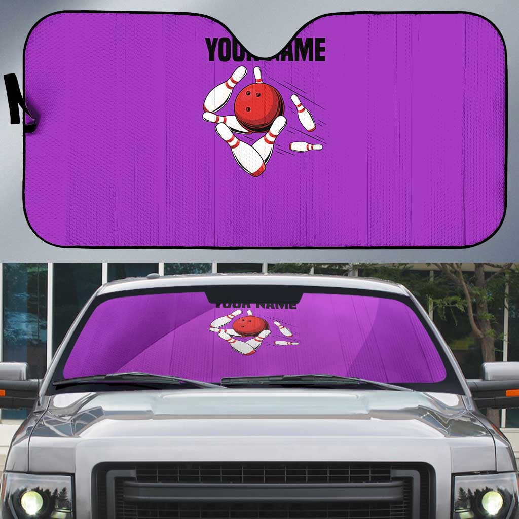 Personalized Purple Black Retro Bowling Auto Sun Shade with Cartoon Strike - Wonder Print Shop