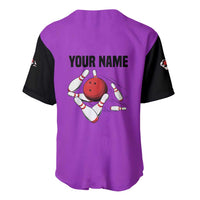Personalized Purple Black Retro Bowling Baseball Jersey with Cartoon Strike - Wonder Print Shop