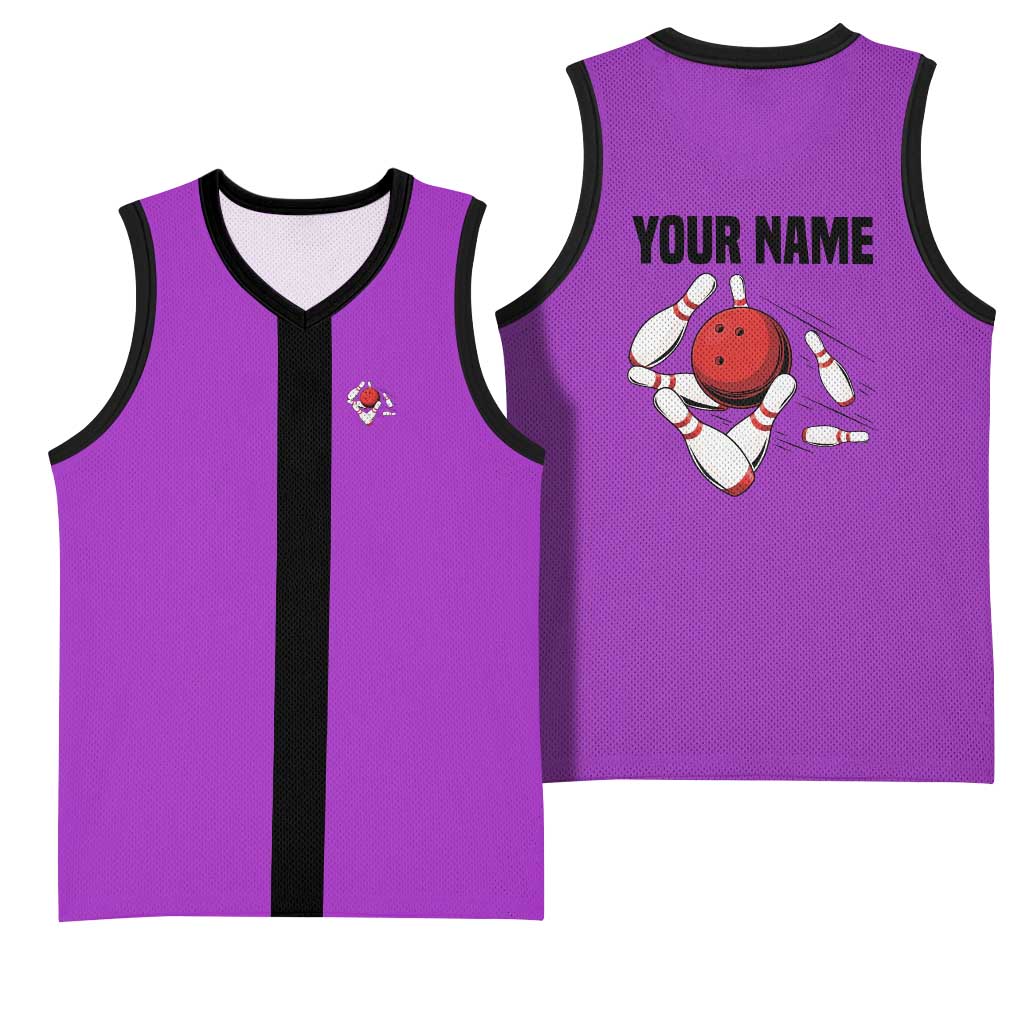 Personalized Purple Black Retro Bowling Basketball Jersey with Cartoon Strike - Wonder Print Shop