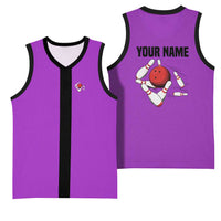 Personalized Purple Black Retro Bowling Basketball Jersey with Cartoon Strike - Wonder Print Shop