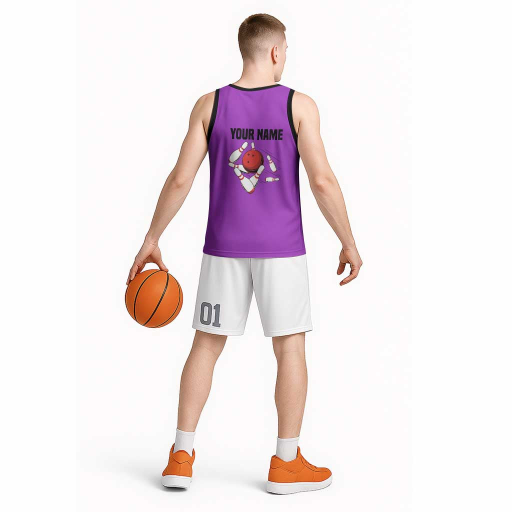 Personalized Purple Black Retro Bowling Basketball Jersey with Cartoon Strike - Wonder Print Shop