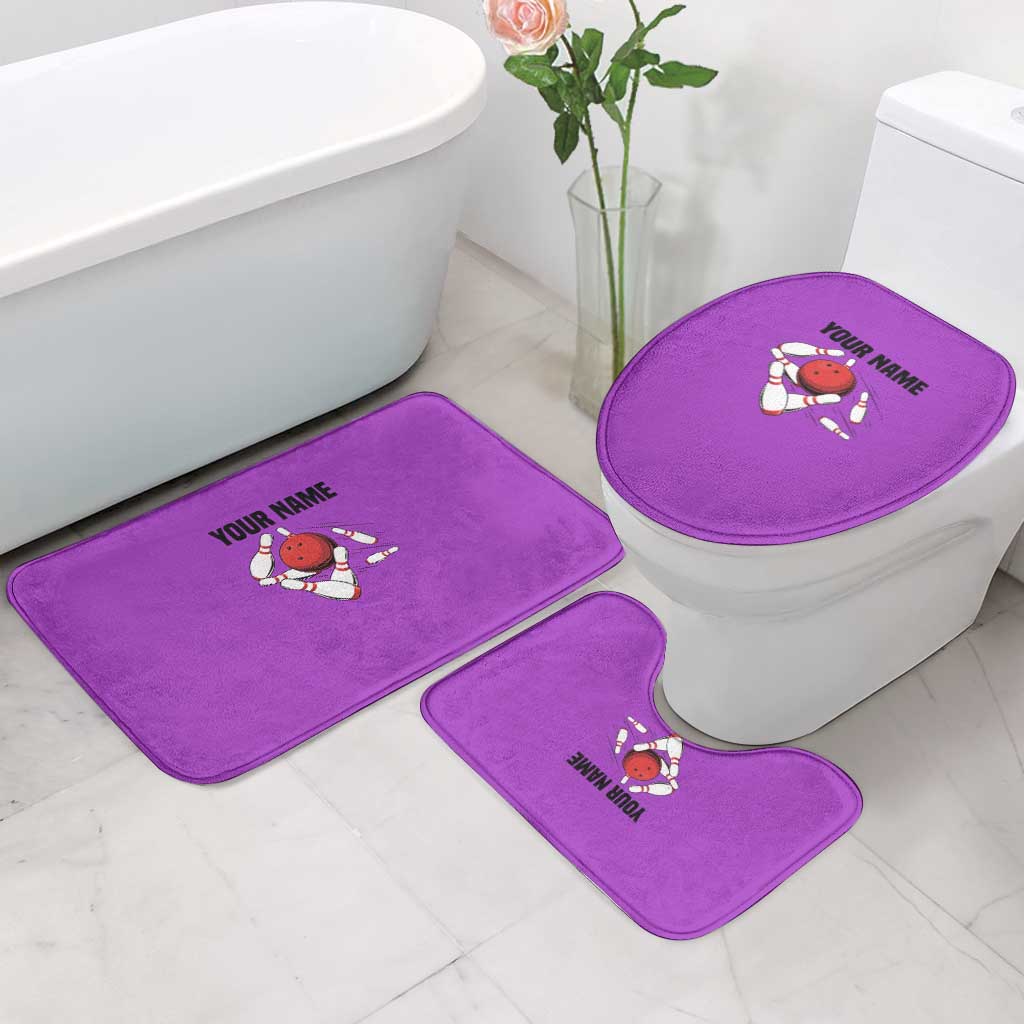 Personalized Purple Black Retro Bowling Bathroom Set with Cartoon Strike - Wonder Print Shop