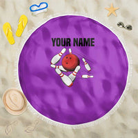 Personalized Purple Black Retro Bowling Beach Blanket with Cartoon Strike - Wonder Print Shop