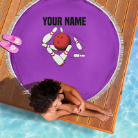 Personalized Purple Black Retro Bowling Beach Blanket with Cartoon Strike - Wonder Print Shop