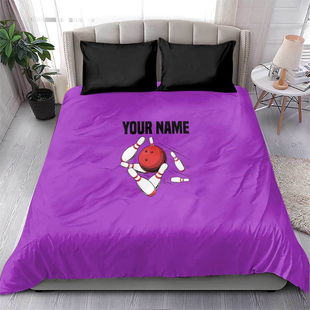 Personalized Purple Black Retro Bowling Bedding Set with Cartoon Strike - Wonder Print Shop