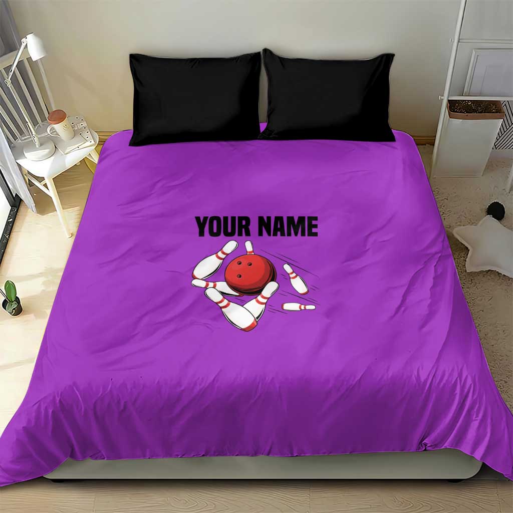 Personalized Purple Black Retro Bowling Bedding Set with Cartoon Strike - Wonder Print Shop