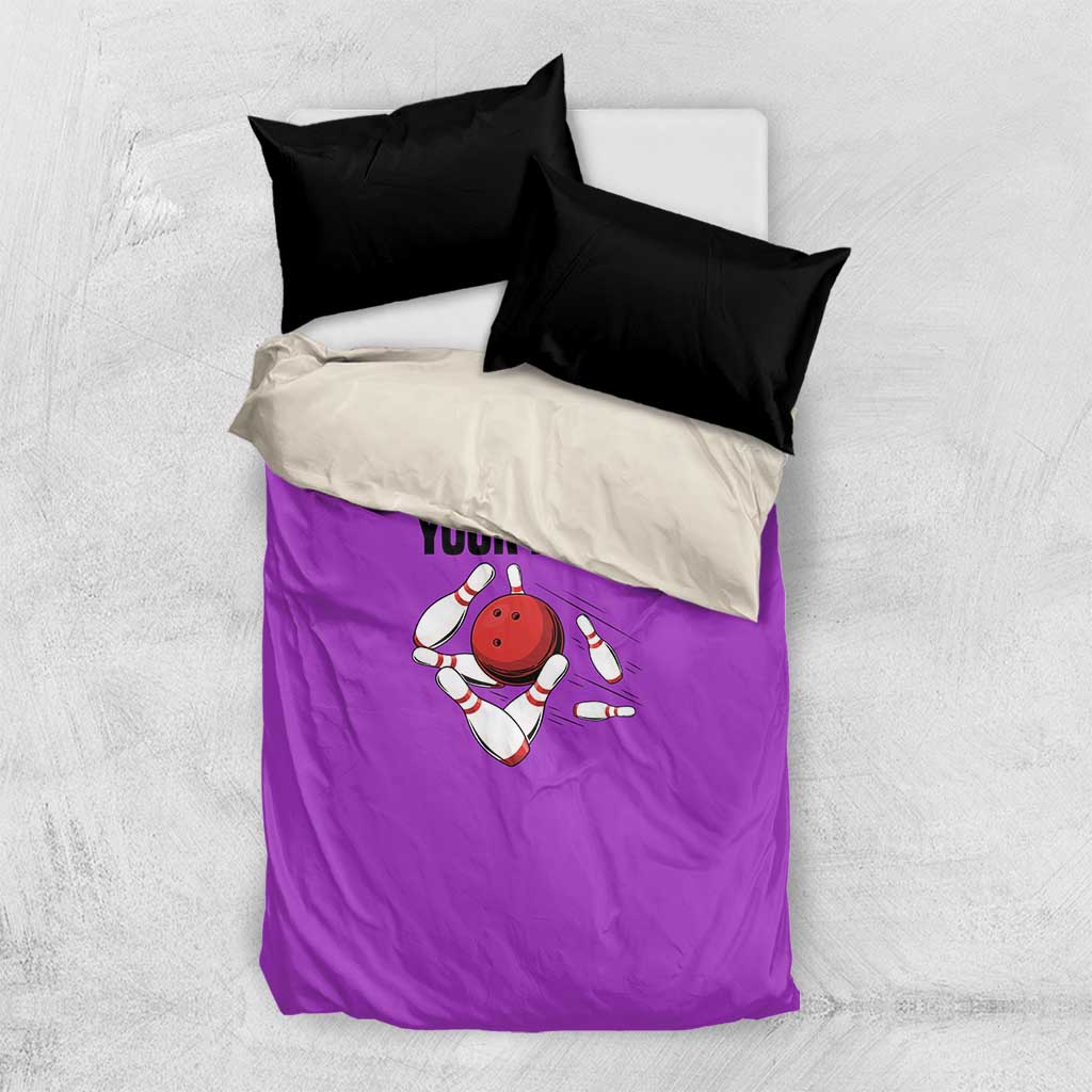 Personalized Purple Black Retro Bowling Bedding Set with Cartoon Strike - Wonder Print Shop