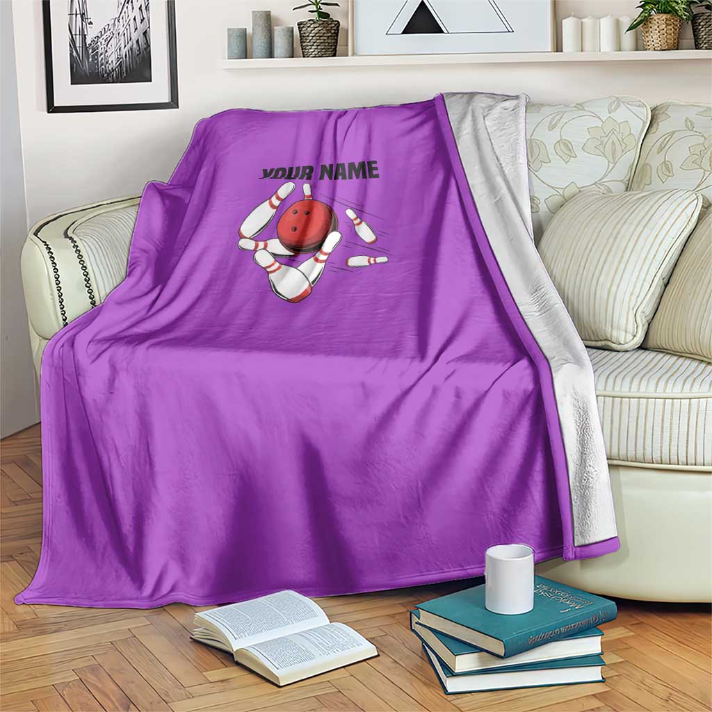 Personalized Purple Black Retro Bowling Blanket with Cartoon Strike - Wonder Print Shop