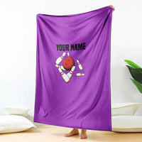 Personalized Purple Black Retro Bowling Blanket with Cartoon Strike - Wonder Print Shop