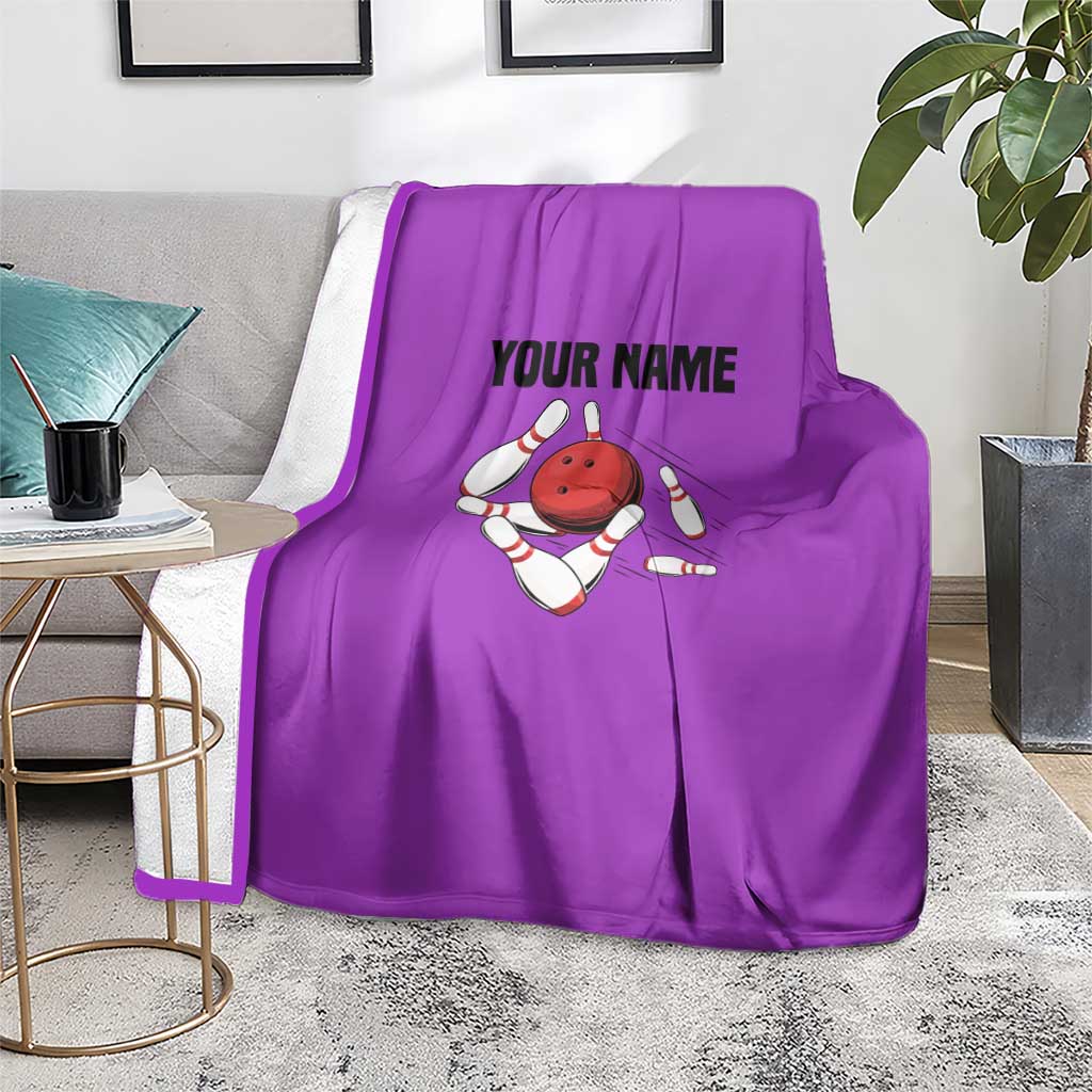 Personalized Purple Black Retro Bowling Blanket with Cartoon Strike - Wonder Print Shop