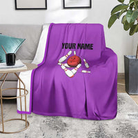 Personalized Purple Black Retro Bowling Blanket with Cartoon Strike - Wonder Print Shop
