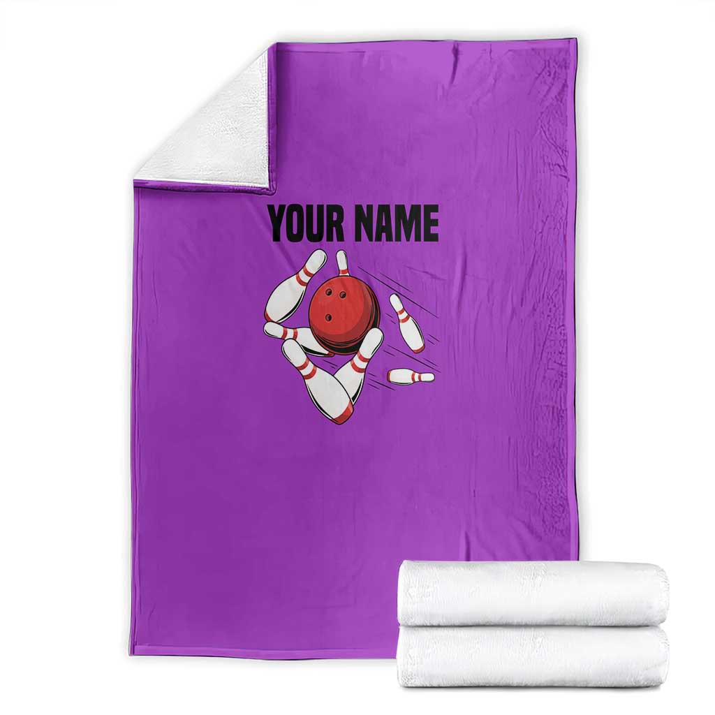 Personalized Purple Black Retro Bowling Blanket with Cartoon Strike - Wonder Print Shop