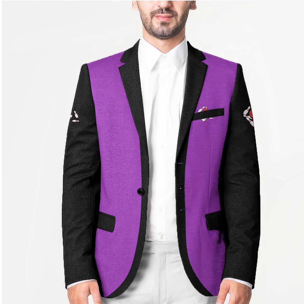 Personalized Purple Black Retro Bowling Blazer with Cartoon Strike - Wonder Print Shop
