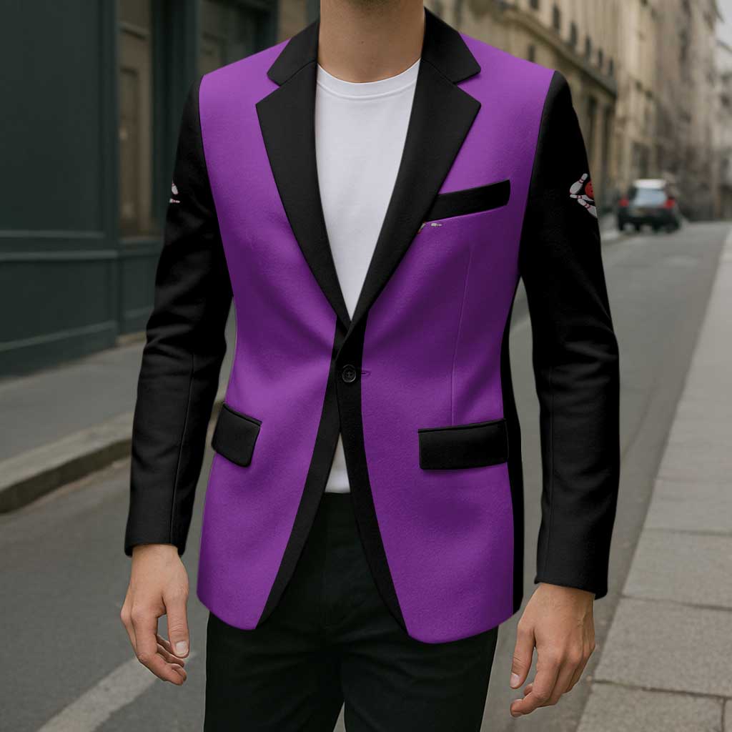 Personalized Purple Black Retro Bowling Blazer with Cartoon Strike - Wonder Print Shop